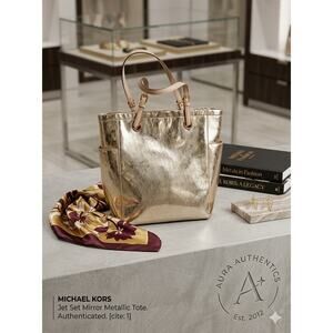 Michael Kors Jet Set Signature Mirror Metallic Gold Tote